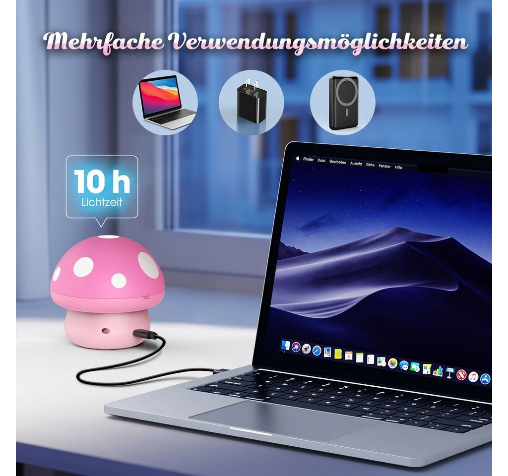 Wootoy LED Nachtlicht Mushroom Sternenhimmel Projektor Nachttischlampe mit 6 Lichtmodi, mit 10-Stunden-Timer 3 austauschbaren Projektionsfilmen und 360° rotierende Projektion, LED fest integriert, verschiedenen Farben und sanften Beleuchtungseffekten, Dekorative Beleuchtung für Kinderzimmer Schlafzimmer und Wohnräume Bild 3