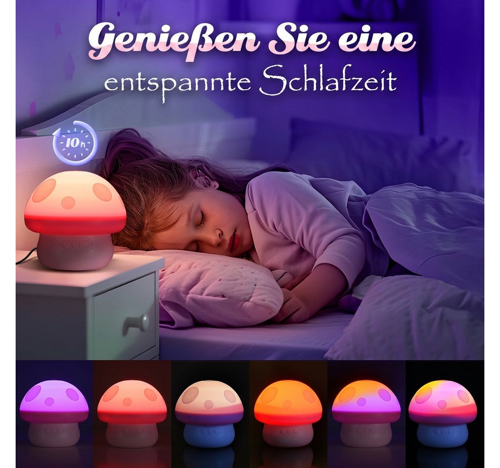 Wootoy LED Nachtlicht Mushroom Sternenhimmel Projektor Nachttischlampe mit 6 Lichtmodi, mit 10-Stunden-Timer 3 austauschbaren Projektionsfilmen und 360° rotierende Projektion, LED fest integriert, verschiedenen Farben und sanften Beleuchtungseffekten, Dekorative Beleuchtung für Kinderzimmer Schlafzimmer und Wohnräume Bild 5
