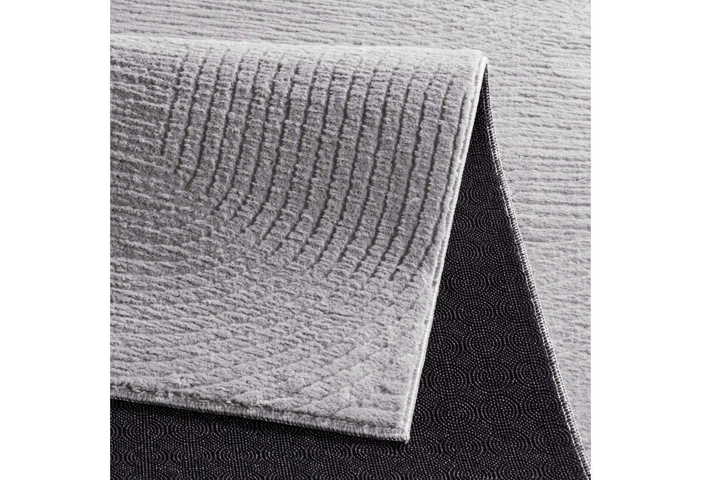TaCa Home Teppich Kurzflor Teppich Hasenfell Optik, rechteckig, Höhe: 10 mm, Wohnzimmer, Kinderzimmer, Esszimmer, Wellen Grau - 50 x 80 cm