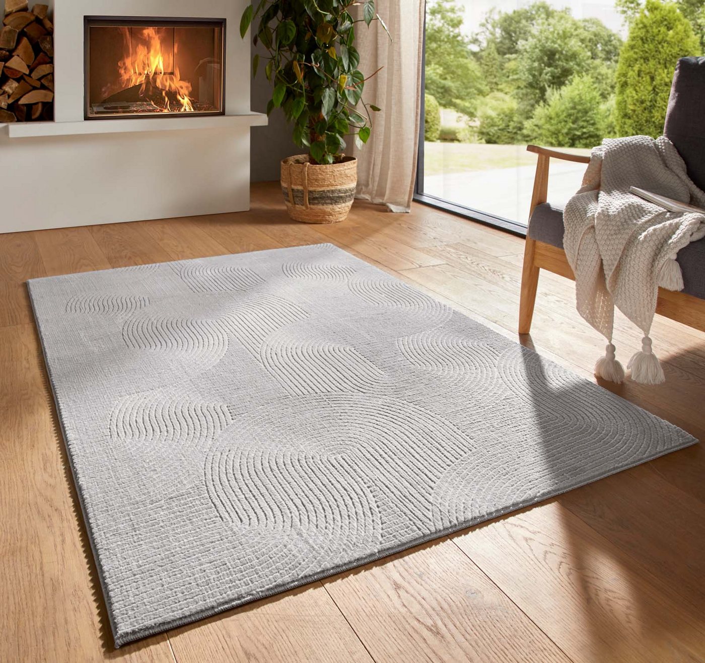 TaCa Home Teppich Kurzflor Teppich Hasenfell Optik, rechteckig, Höhe: 10 mm, Wohnzimmer, Kinderzimmer, Esszimmer, Wellen Grau - 50 x 80 cm Bild 3