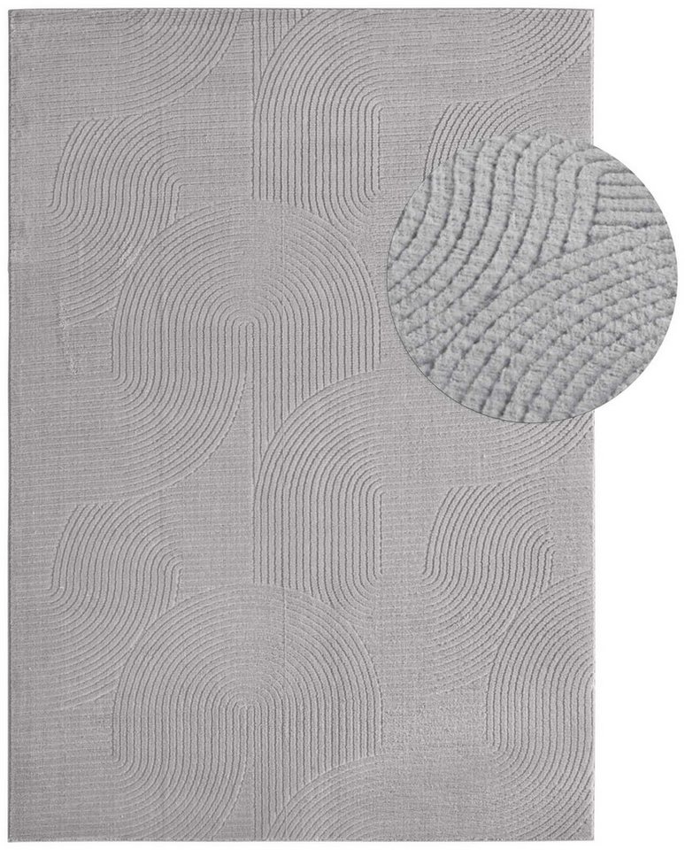 TaCa Home Teppich Kurzflor Teppich Hasenfell Optik, rechteckig, Höhe: 10 mm, Wohnzimmer, Kinderzimmer, Esszimmer, Wellen Grau - 50 x 80 cm Bild 5