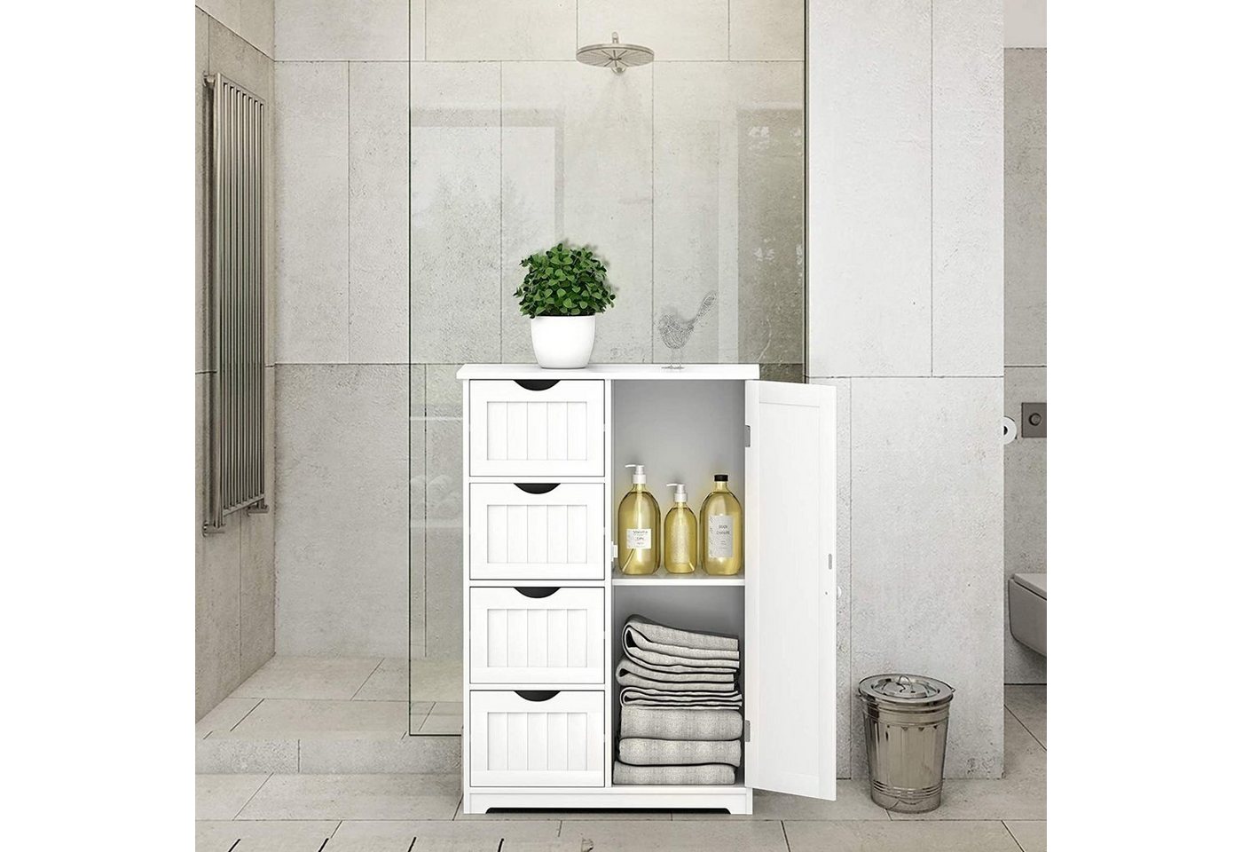 COSTWAY Badkommode, mit 4 Schubladen & 1-türigem Schrank,55 x 30 x 81 cm