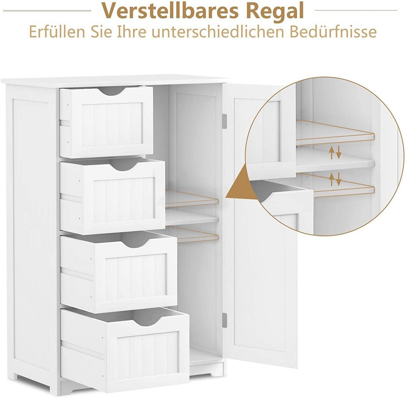 COSTWAY Badkommode, mit 4 Schubladen & 1-türigem Schrank,55 x 30 x 81 cm Bild 2