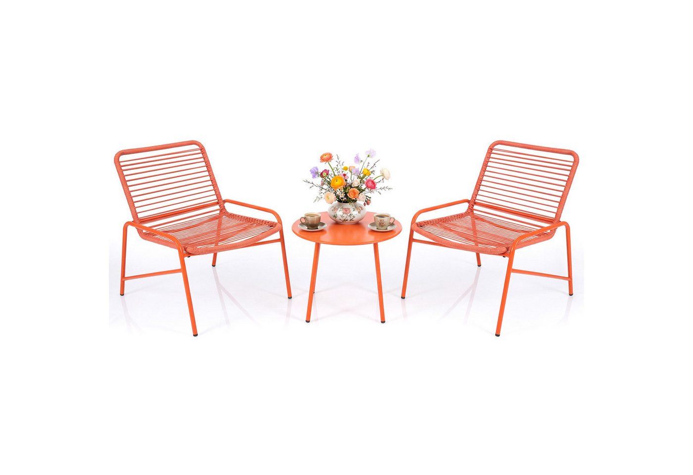 COSTWAY Balkonset, (3-tlg), Rattan Gartenmöbel Set für 2 personen Terrasse