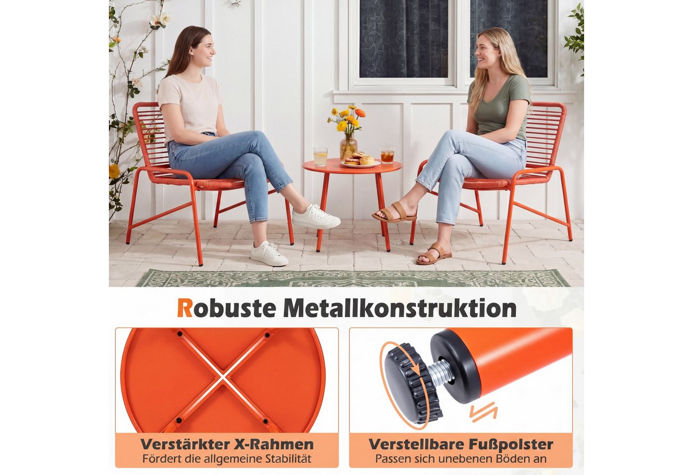 COSTWAY Balkonset, (3-tlg), Rattan Gartenmöbel Set für 2 personen Terrasse Bild 4