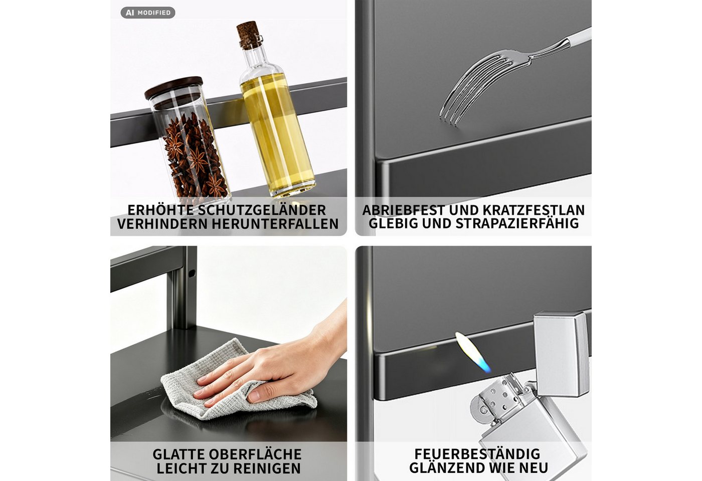 Esun Standregal Mikrowellen Regal 2-Stufig Microwave Shelf Schrank Küchenregal, Stahl, Mikrowellenregal mit 5 Haken, Schneidebrettständer Bild 2