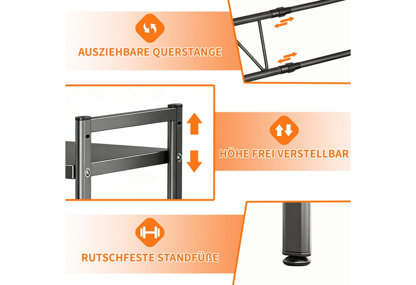 Esun Standregal Mikrowellen Regal 2-Stufig Microwave Shelf Schrank Küchenregal, Stahl, Mikrowellenregal mit 5 Haken, Schneidebrettständer Bild 3