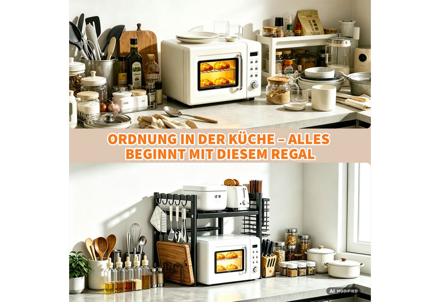 Esun Standregal Mikrowellen Regal 2-Stufig Microwave Shelf Schrank Küchenregal, Stahl, Mikrowellenregal mit 5 Haken, Schneidebrettständer Bild 4