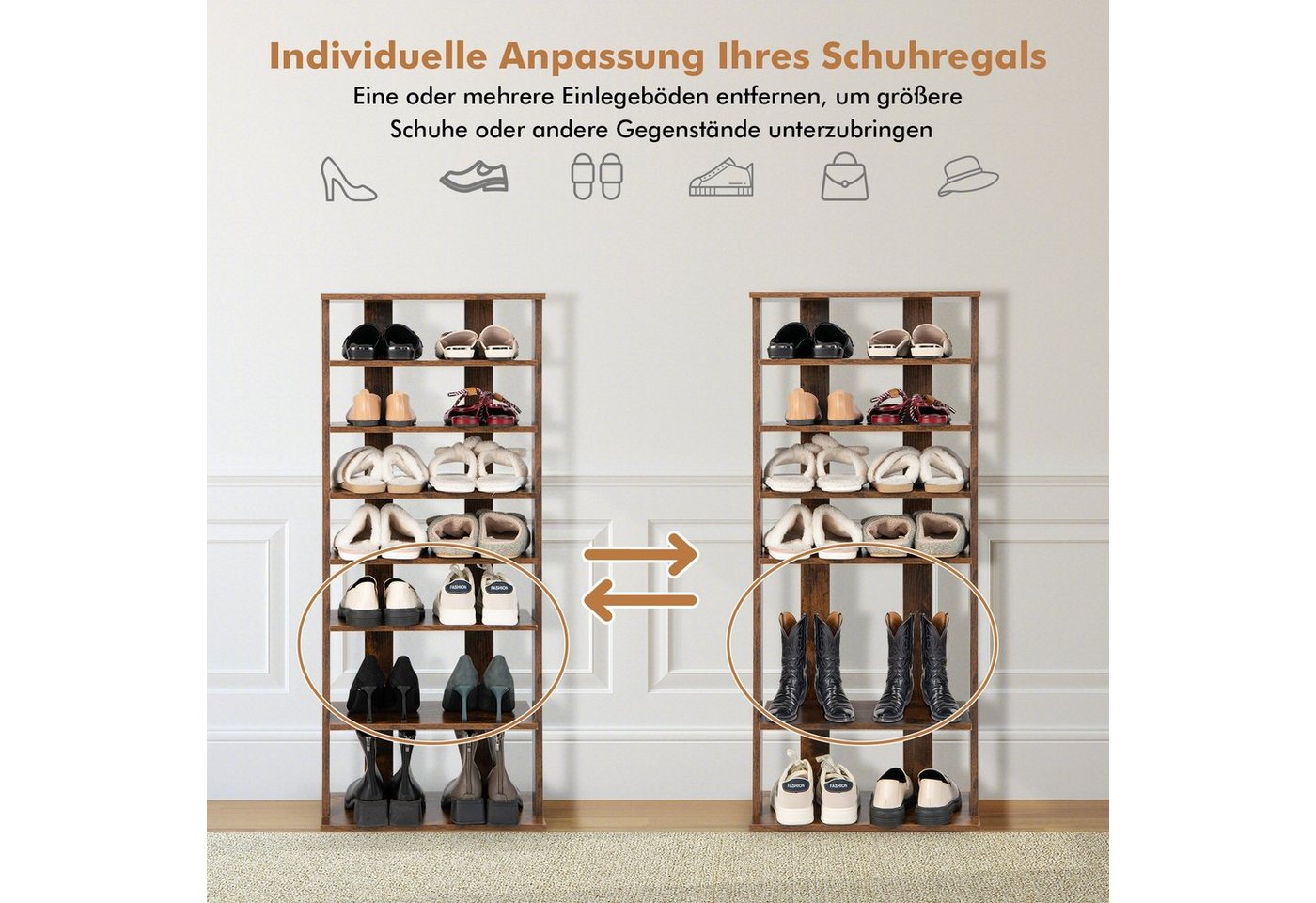 COSTWAY Schuhregal schmal 8 Ebene, mit verstellbaren Regalhöhen, 110cm Bild 2