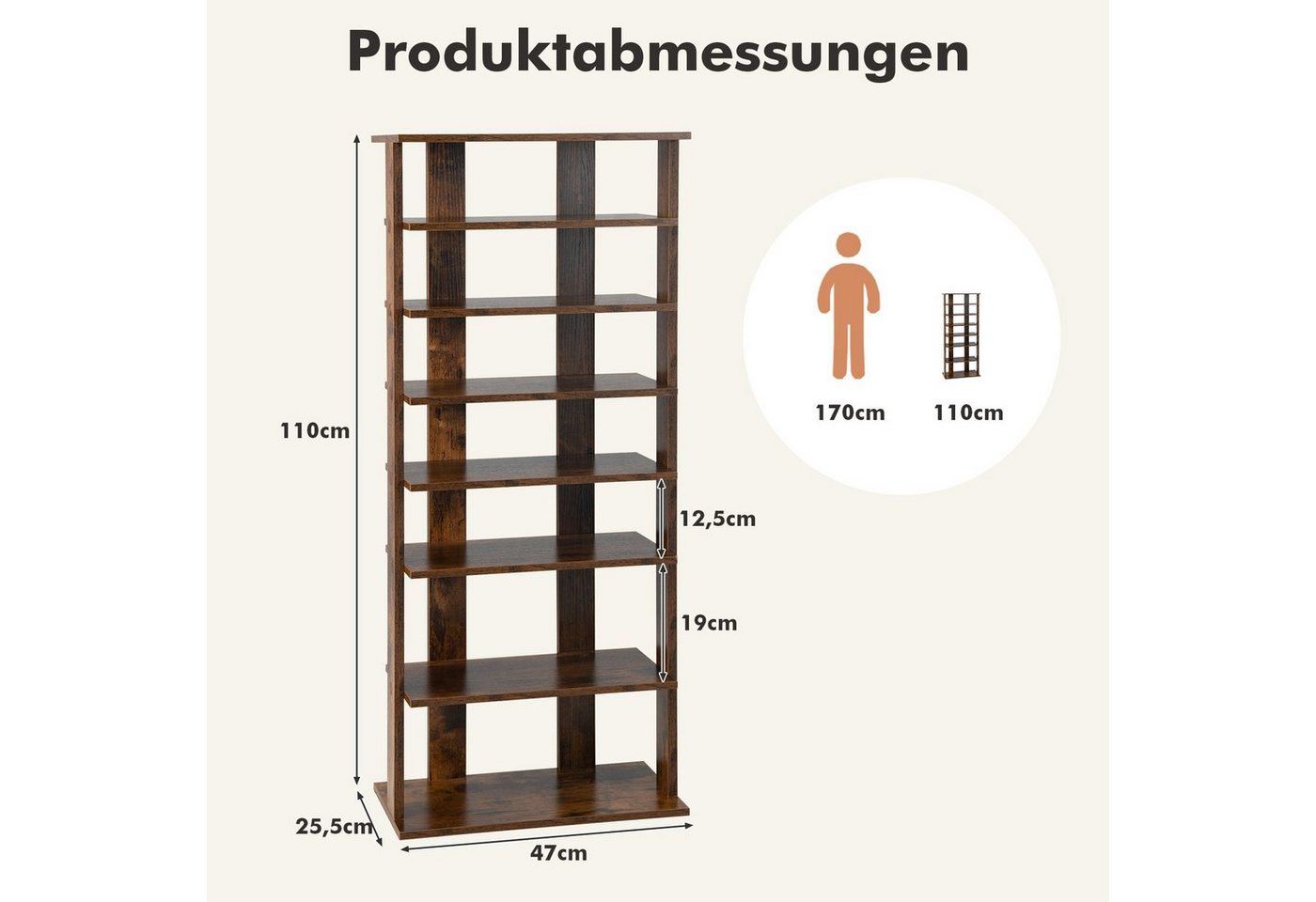 COSTWAY Schuhregal schmal 8 Ebene, mit verstellbaren Regalhöhen, 110cm Bild 3