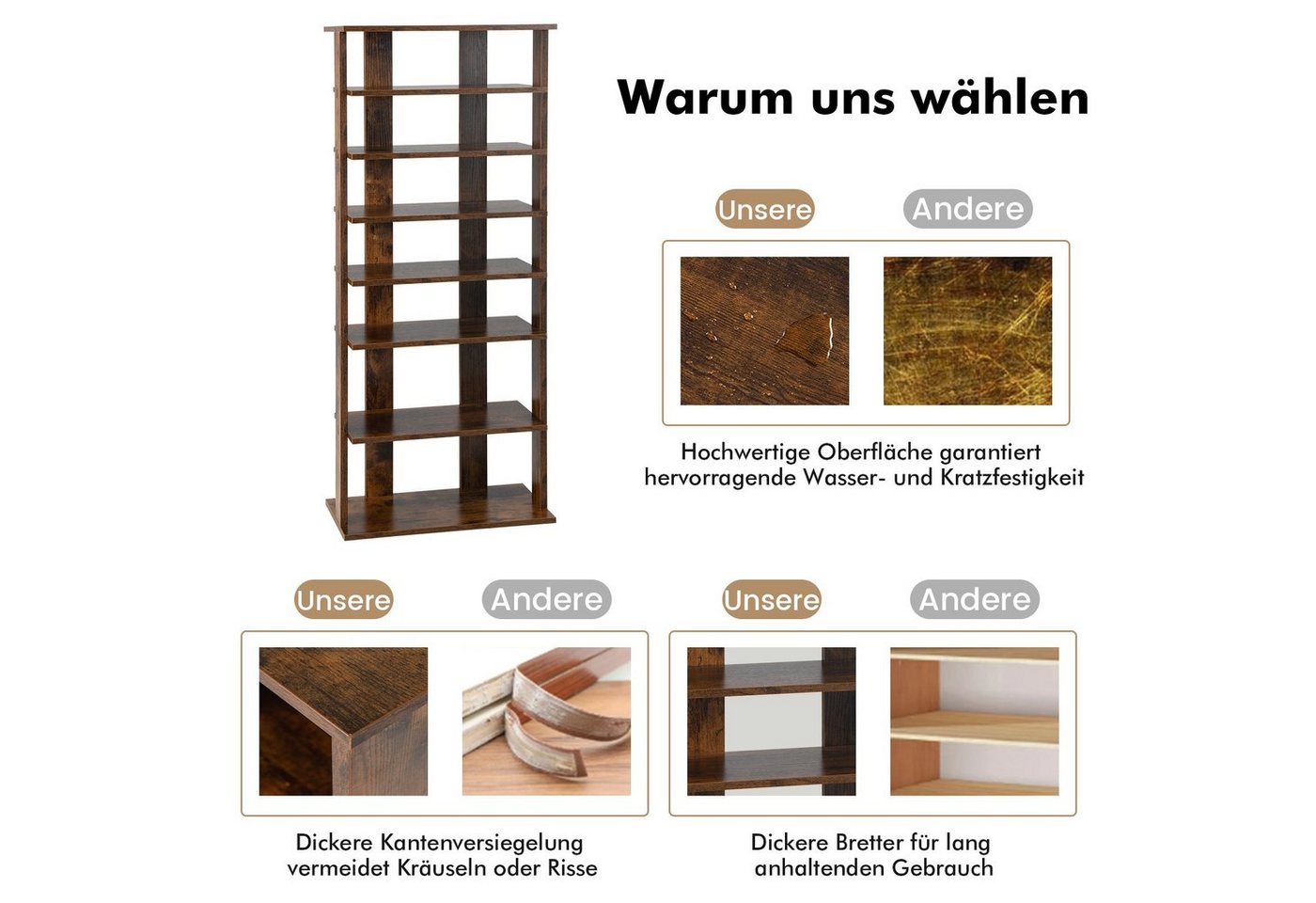 COSTWAY Schuhregal schmal 8 Ebene, mit verstellbaren Regalhöhen, 110cm Bild 4