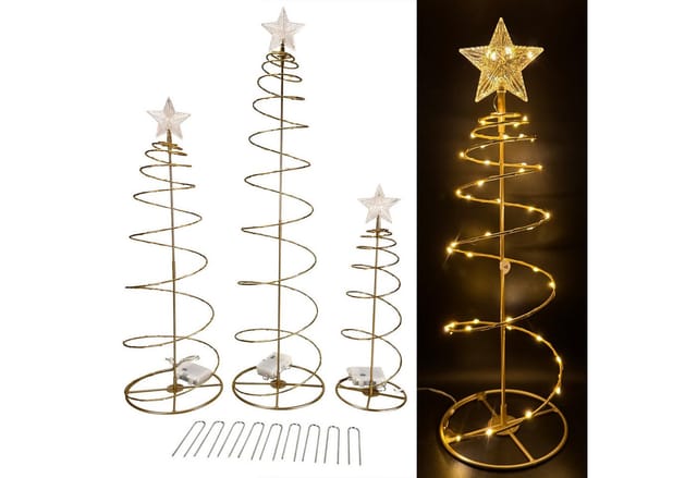 Online-Fuchs LED Baum 3er Set Lichterbäume mit Sternenspitze - Weihnachtsdeko für draußen, Indoor & Outdoor, Lichterketten mit 233 warmweißen LED´s, inklusive 6-Stunden Timerfunktion - mit Batterien