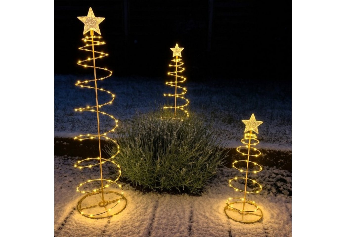 Online-Fuchs LED Baum 3er Set Lichterbäume mit Sternenspitze - Weihnachtsdeko für draußen, Indoor & Outdoor, Lichterketten mit 233 warmweißen LED´s, inklusive 6-Stunden Timerfunktion - mit Batterien Bild 2