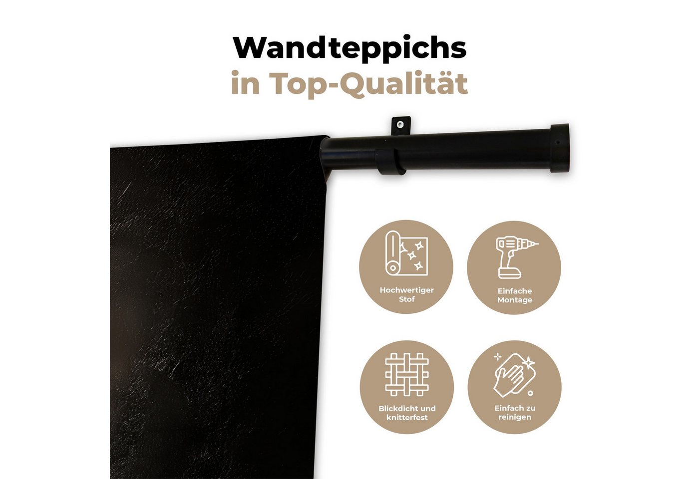 MuchoWow Wandteppich Schwarz - Löffel - Kaviar, Rechteckig, Höhe: 3 mm, Wanddeko Teppich Wohnzimmer, Schlafzimmer, 60x45 cm