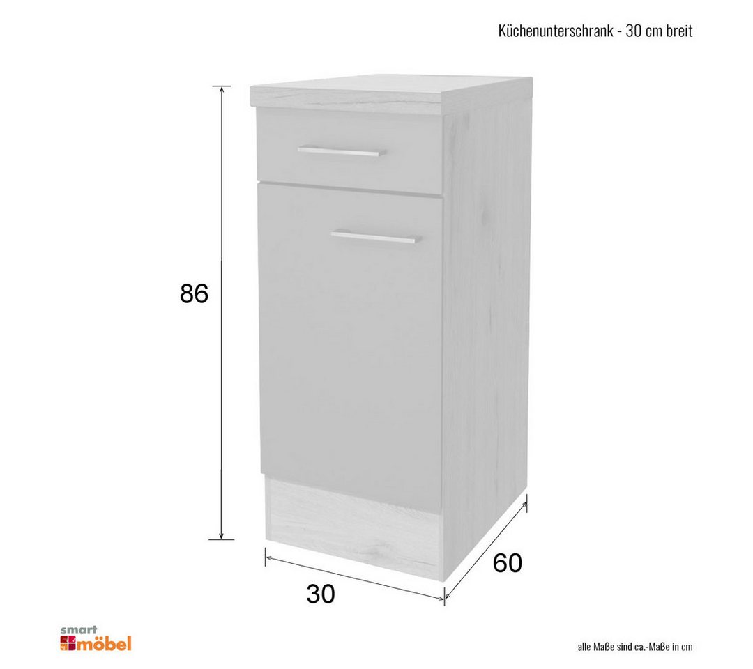 Flex-Well Unterschrank Küchenunterschrank 30 cm - Kaschmir Glanz Sonoma Eiche – Neapel Bild 3