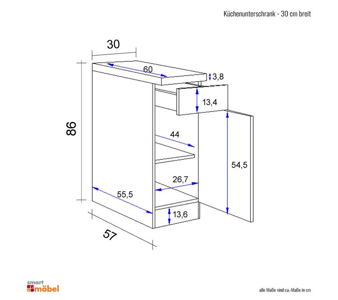 Flex-Well Unterschrank Küchenunterschrank 30 cm - Kaschmir Glanz Sonoma Eiche – Neapel Bild 4