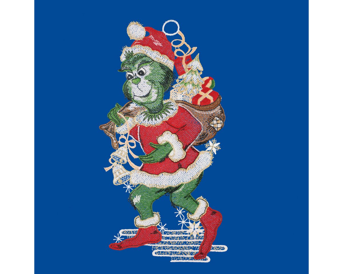 W. Reuter & Sohn - Plauener Spitze® Fensterbild Fensterbild „Grinch-Weihnachtsmuffel“, 15 x 28 cm, Plauener Spitze Bild 2