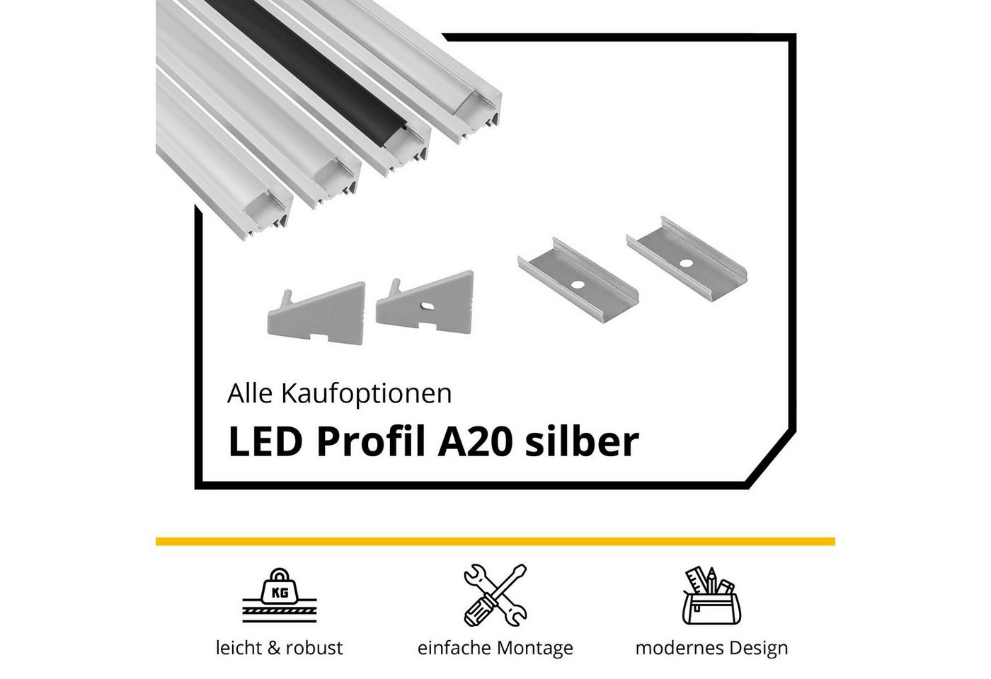 tktrading24 LED-Stripe-Profil A20 LED Profil Silber mit Abdeckung - Premium Eckprofil 30° Bild 5