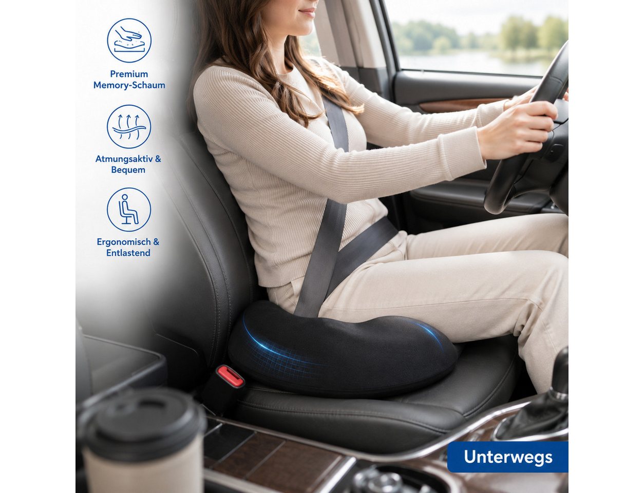Kityhome Sitzkissen Orthopädisches Sitzkissen, Doppel-U-Form, Memory Foam, Hämorrhoiden, 46x39x8cm,geeignet für Bürostuhl,Autositz,Steißbeinschmerzen
