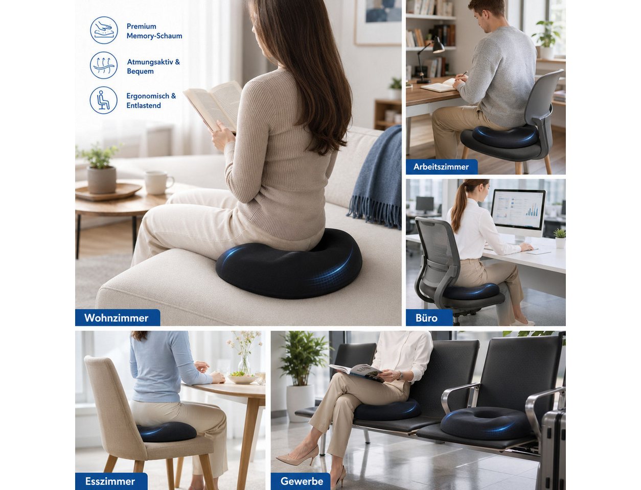 Kityhome Sitzkissen Orthopädisches Sitzkissen, Doppel-U-Form, Memory Foam, Hämorrhoiden, 46x39x8cm,geeignet für Bürostuhl,Autositz,Steißbeinschmerzen Bild 5