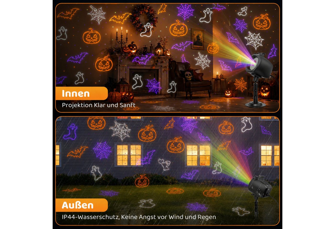 ANYSUN Projektionslampe LED Projektionslampe, wasserdicht Outdoor Gartenprojektor, LED fest integriert, KaltweiB, Nachhaltig