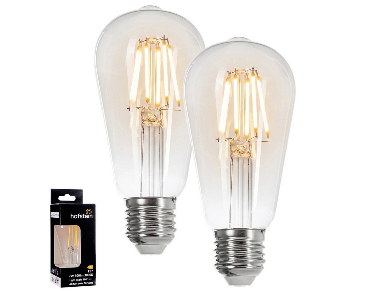 hofstein LED-Leuchtmittel 2er Set Glühbirne Warmweiß 6 Watt 800 Lumen, E27, 3000 Kelvin, Edison Vintage, Filament, Klar Bild 5
