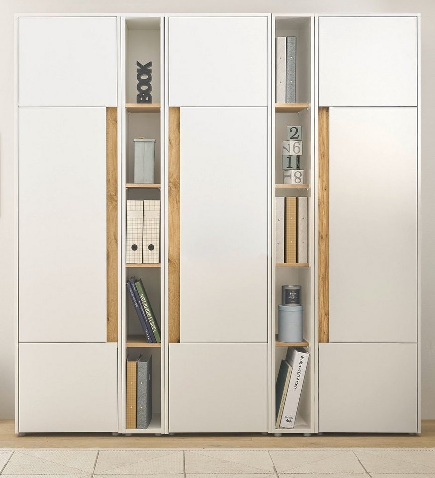 Furn.Design Aktenschrank Center (Büroschrank in weiß mit Wotan Eiche, 190 x 200 cm) 25 Fächer