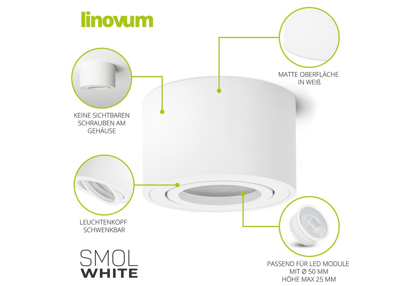 linovum LED Aufbaustrahler SMOL Aufbauleuchte Deckenlampe weiß schwenkbar Spot Deckenstrahler Bild 5