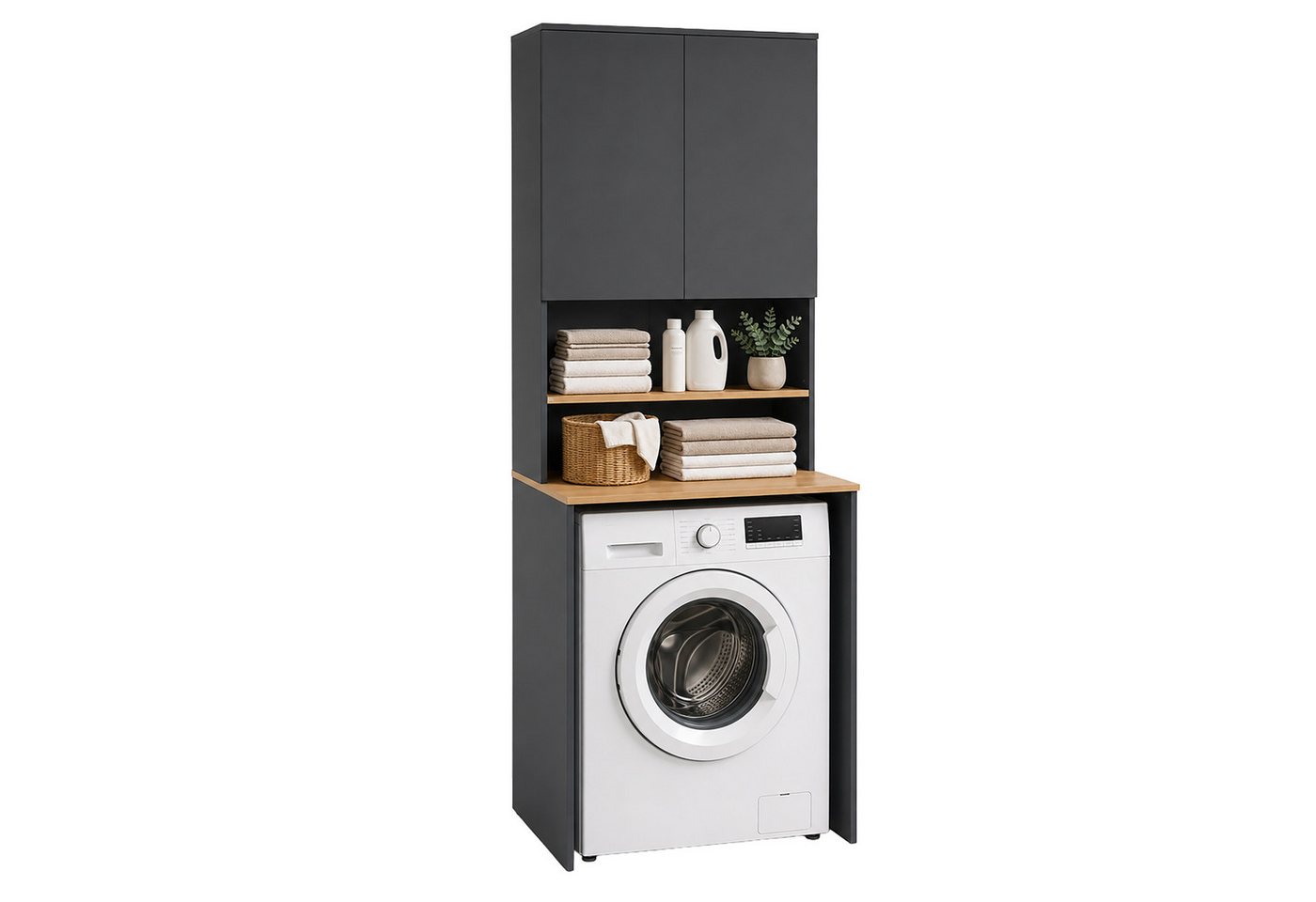 relaxdays Waschmaschinenumbauschrank Waschmaschinenschrank mit 2 Türen Anthrazit Bild 4
