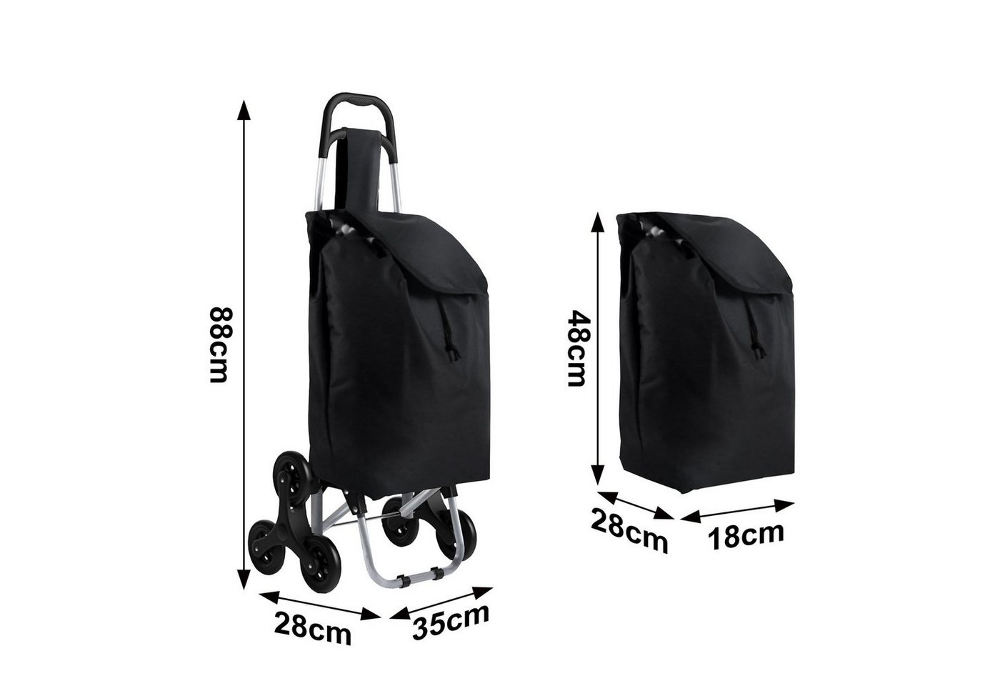 HAC24 Einkaufstrolley Einkaufstrolley Treppensteiger Klappbarer Einkaufswagen Einkaufstasche, Schwarz