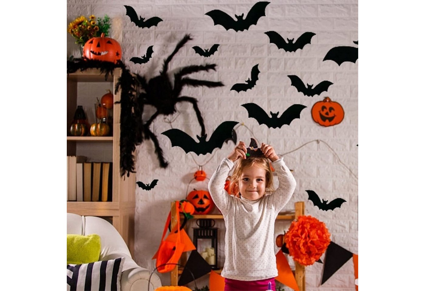 Festivalartikel Girlande Halloween Girlande mit 15 Fledermäusen, reflektierende Aufkleber Bild 4