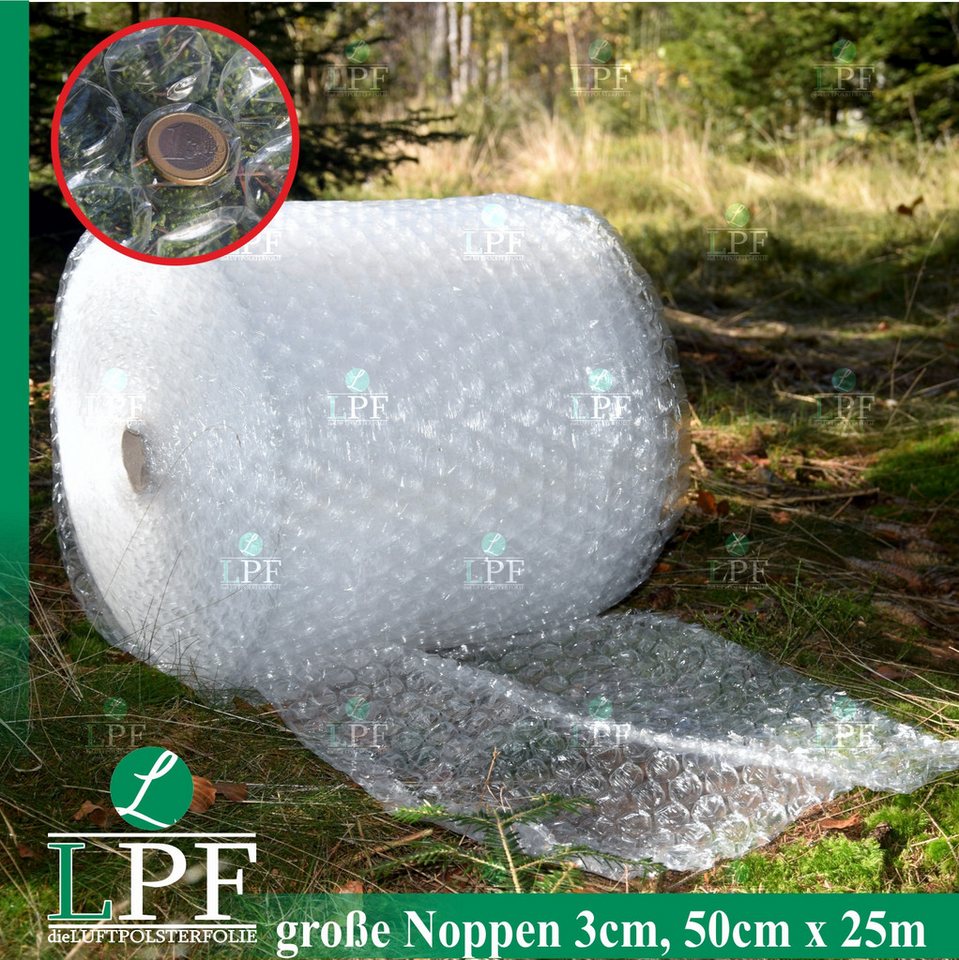 LPF dieLUFTPOLSTERFOLIE Schutzfolie Luftpolsterfolie Große Noppen (3cm) Breite 50cm x Länge 25m / 100my Bild 3