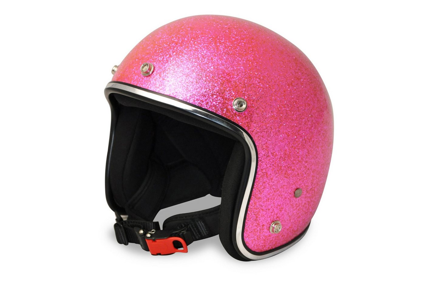 Alpha Speeds Motorradhelm ATELIER — Flake Blossom, Jethelm Fiberglas • Metal-Flake Rosa, nur ca. 800 g, inkl. herausnehmbare Wangenpolster, Slim & Smart Fit