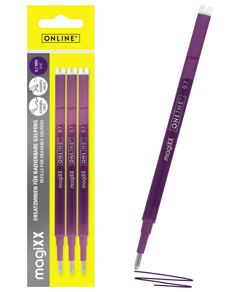 Online Pen Tintenroller magiXX Mine, (3x radierbare Ersatzminen lila für Gelschreiber), Nachfüll-Minen kompatibel mit Pilot Frixion, magiXX Gelstift Bild 4