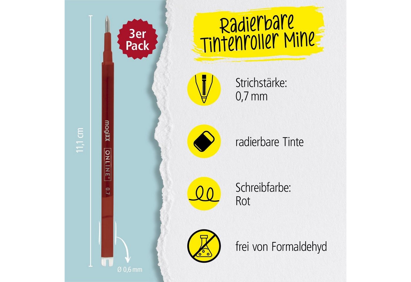Online Pen Tintenroller magiXX Mine, (3x radierbare Ersatzminen rot für Gelschreiber), Nachfüll-Minen kompatibel mit Pilot Frixion, magiXX Gelstift Bild 3