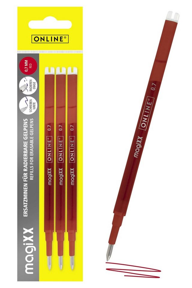 Online Pen Tintenroller magiXX Mine, (3x radierbare Ersatzminen rot für Gelschreiber), Nachfüll-Minen kompatibel mit Pilot Frixion, magiXX Gelstift Bild 4
