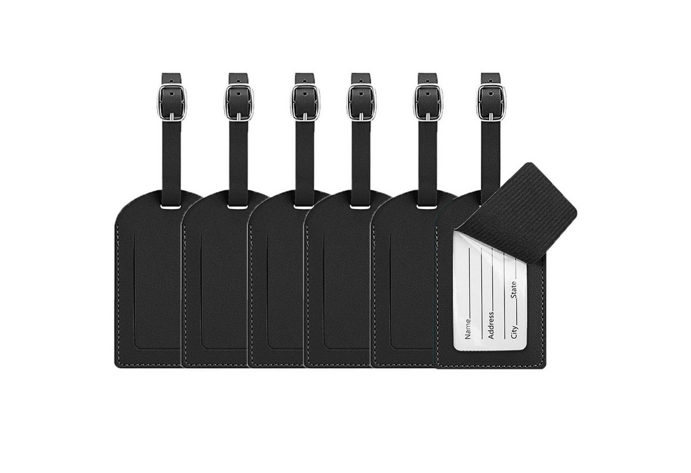 LuxusKollektion Gepäckanhänger Kofferanhänger 6er Adressschild PU Leder Privatsphäre Schwarz Bild 5