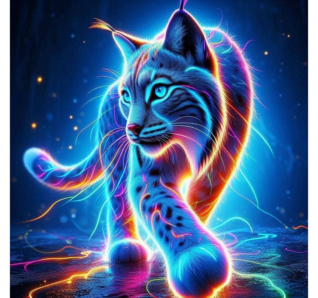 Rötting Design Malen nach Zahlen BASTELIDEE 5d Diamond Painting Set Motiv neonstrahlende Katze (Komplett-Set), Diamond Painting Vollbild, Vollständiges Zubehörpaket