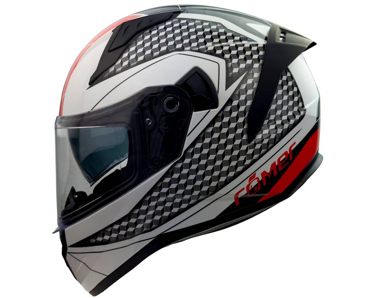 RÖMER HELME Motorradhelm RO202216 – Integralhelm, Sonnenvisier, weiss-rot, Belüftung & Komfort
