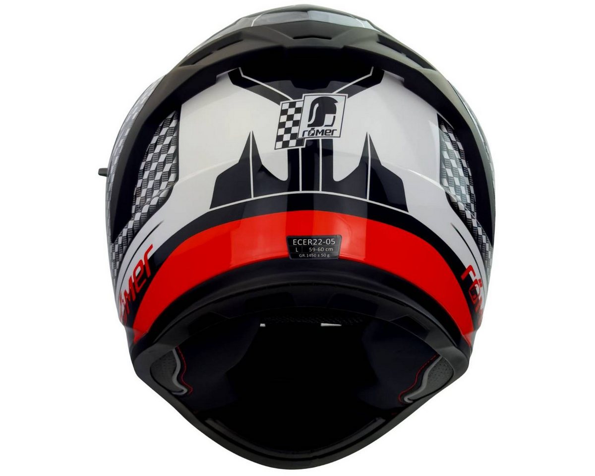 RÖMER HELME Motorradhelm RO202216 – Integralhelm, Sonnenvisier, weiss-rot, Belüftung & Komfort Bild 2