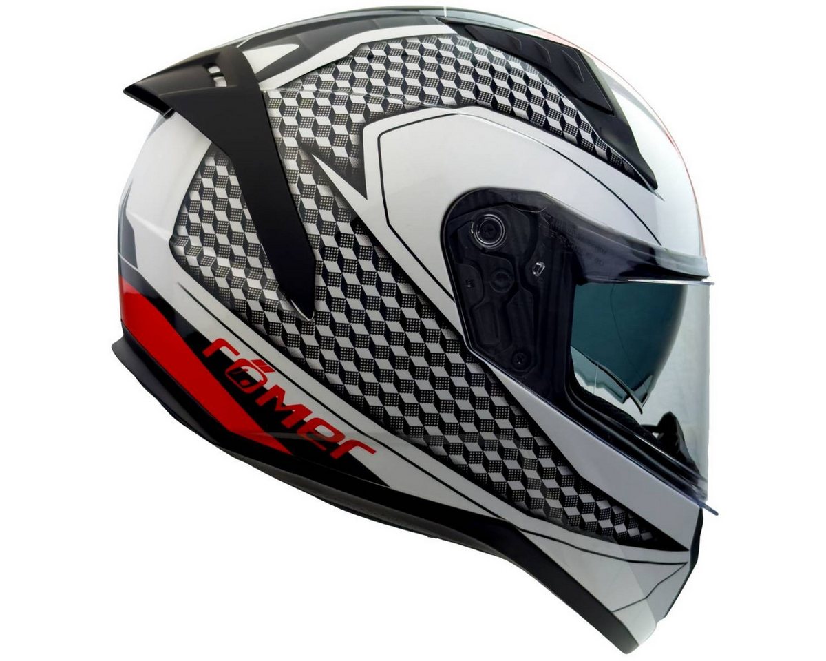 RÖMER HELME Motorradhelm RO202216 – Integralhelm, Sonnenvisier, weiss-rot, Belüftung & Komfort Bild 4