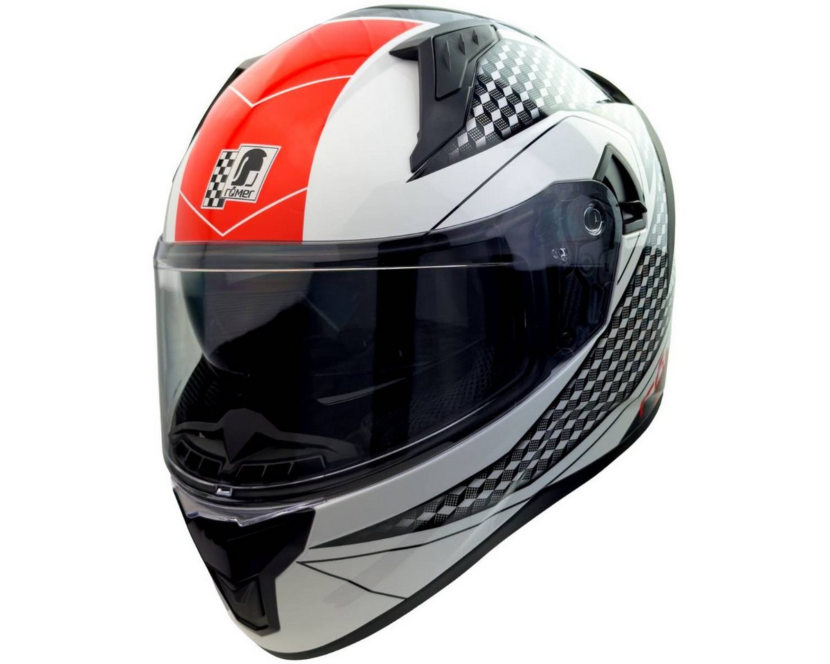 RÖMER HELME Motorradhelm RO202216 – Integralhelm, Sonnenvisier, weiss-rot, Belüftung & Komfort Bild 5
