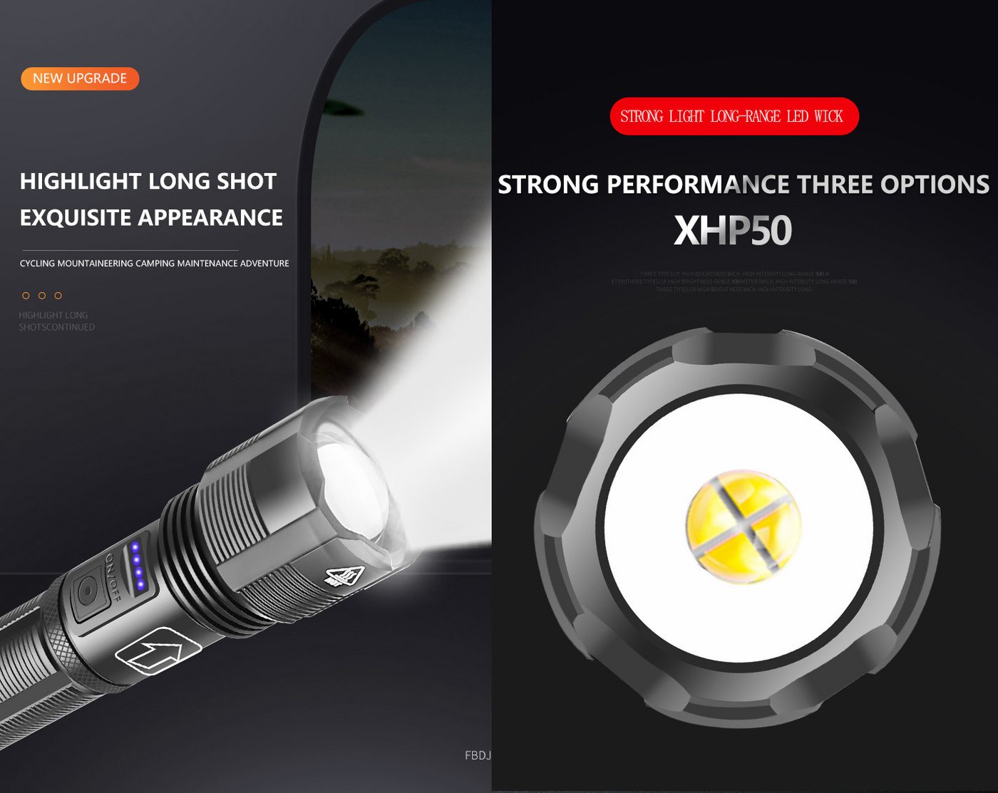 Fine Life Pro LED Taschenlampe Taschenlampe LED Aufladbar, 2000 Lumen LED Taschenlampe Extrem Hell, IP65 Wasserdicht Flashlight für Camping Angeln Notfall Outdoor Bild 2
