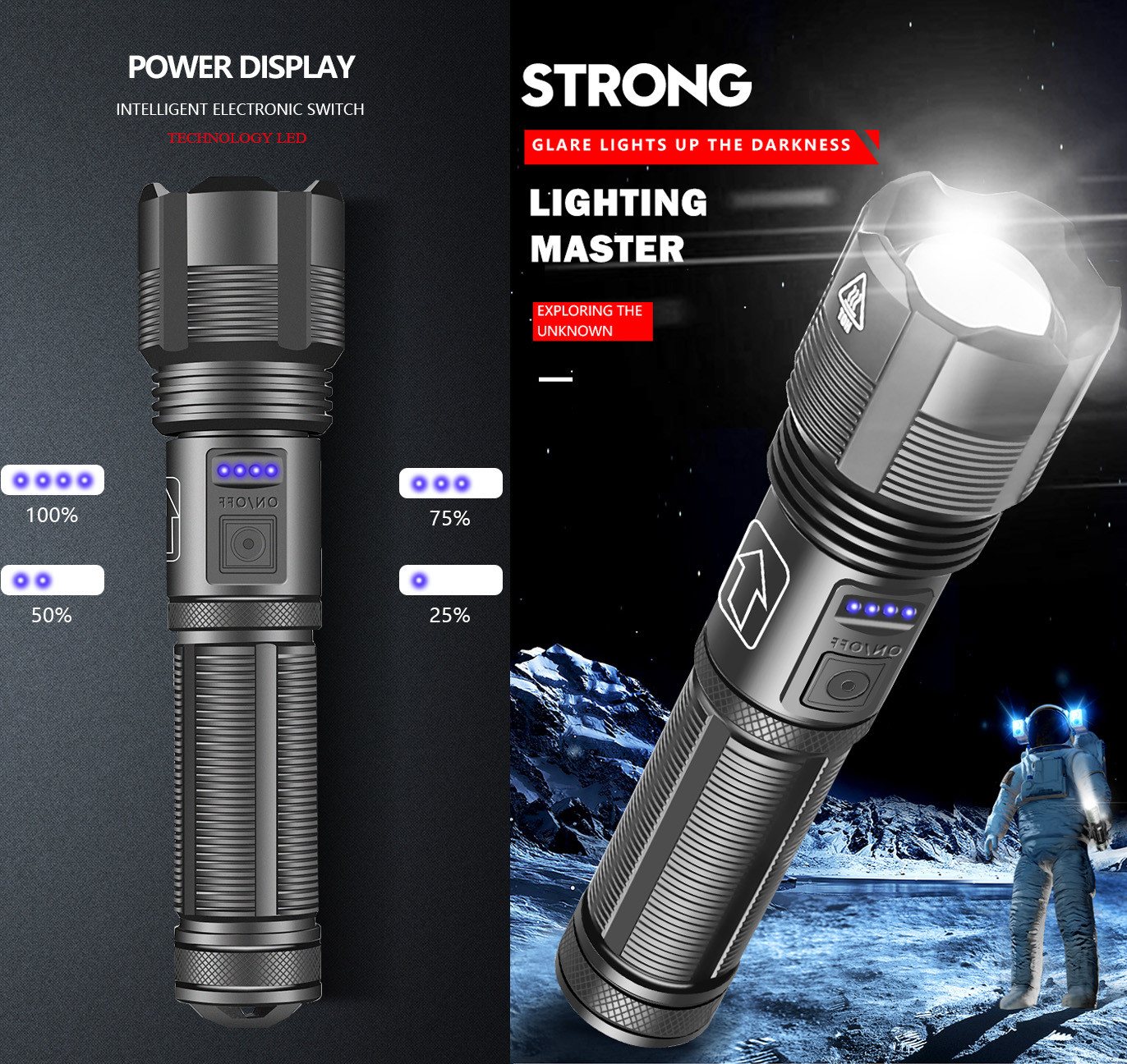 Fine Life Pro LED Taschenlampe Taschenlampe LED Aufladbar, 2000 Lumen LED Taschenlampe Extrem Hell, IP65 Wasserdicht Flashlight für Camping Angeln Notfall Outdoor Bild 3