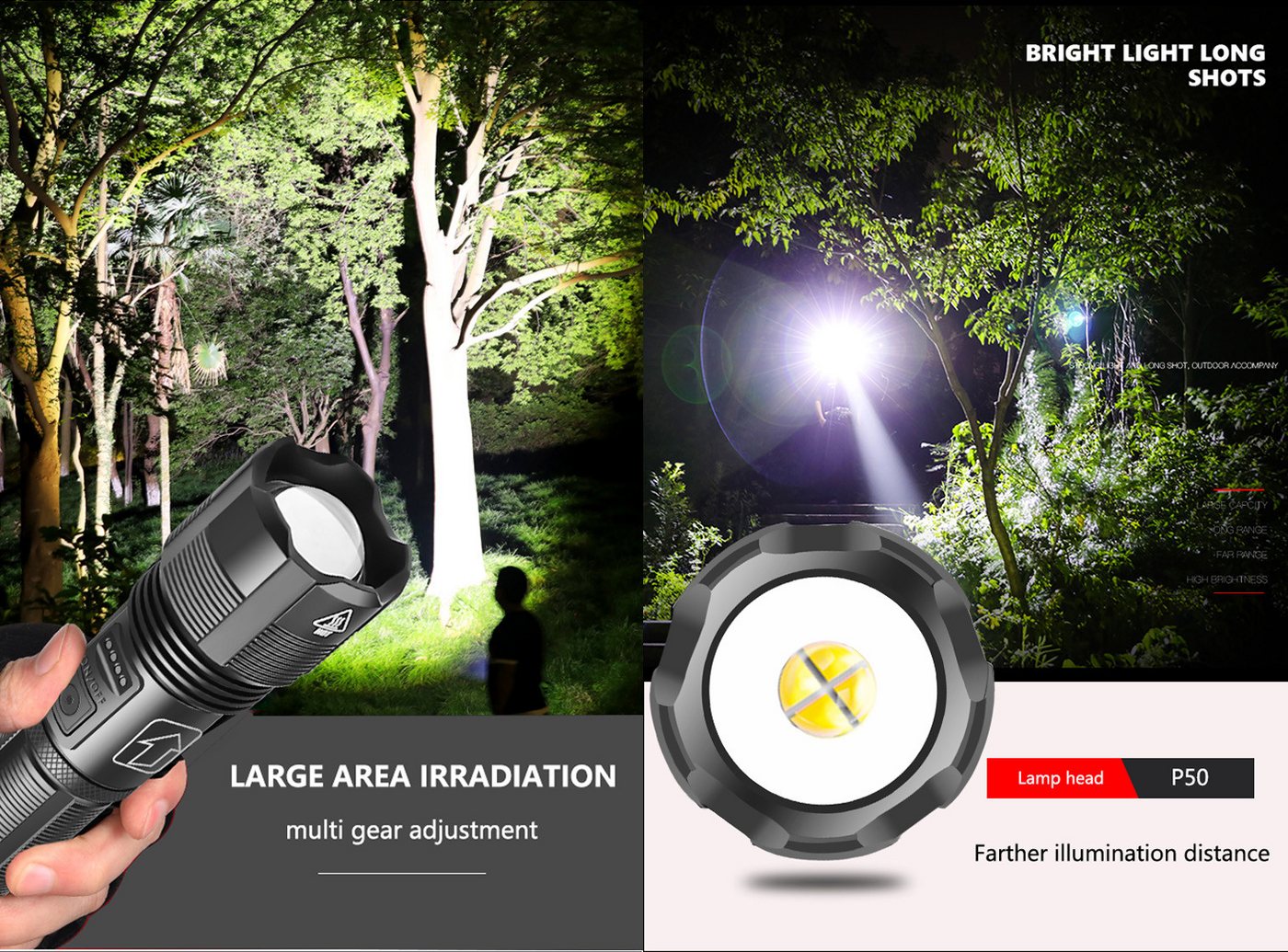 Fine Life Pro LED Taschenlampe Taschenlampe LED Aufladbar, 2000 Lumen LED Taschenlampe Extrem Hell, IP65 Wasserdicht Flashlight für Camping Angeln Notfall Outdoor Bild 5
