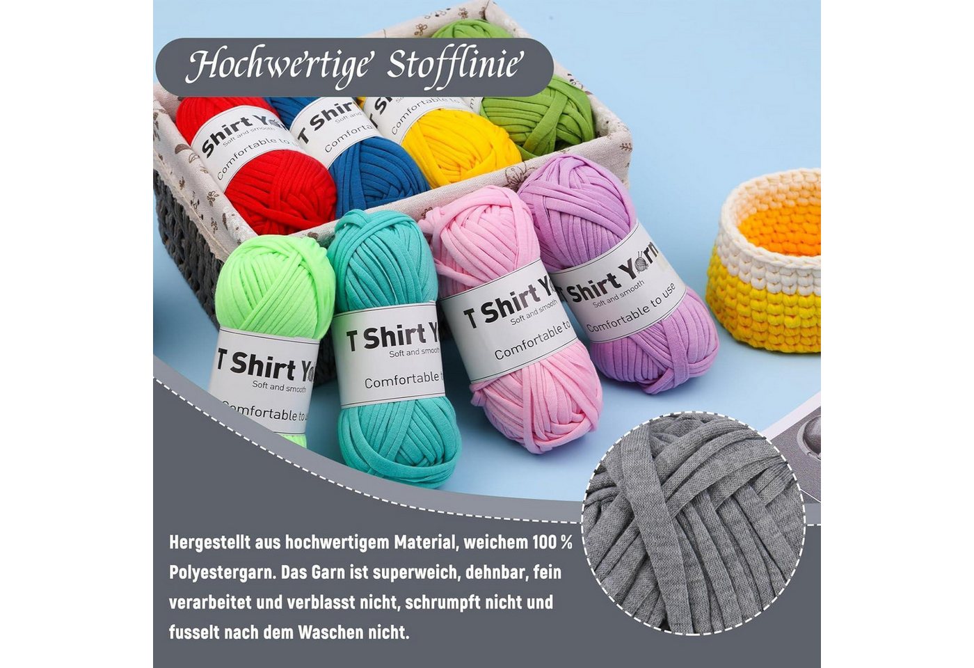 LuxusKollektion Häkelnadeln 4er-Pack 100g T-Shirt-Garn-Set Baumwollgarn Häkelgarn-Set, weiches