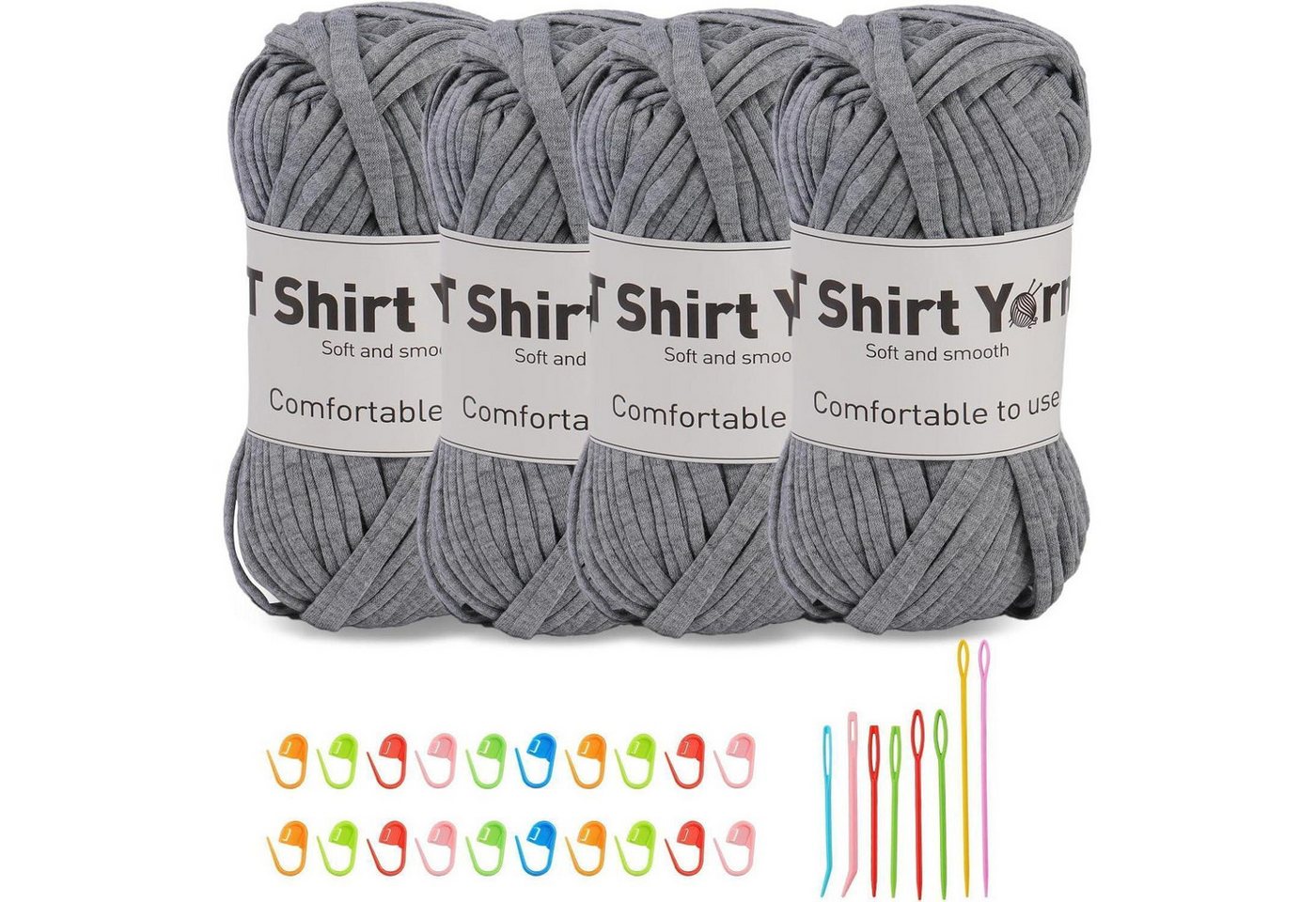 LuxusKollektion Häkelnadeln 4er-Pack 100g T-Shirt-Garn-Set Baumwollgarn Häkelgarn-Set, weiches Bild 2