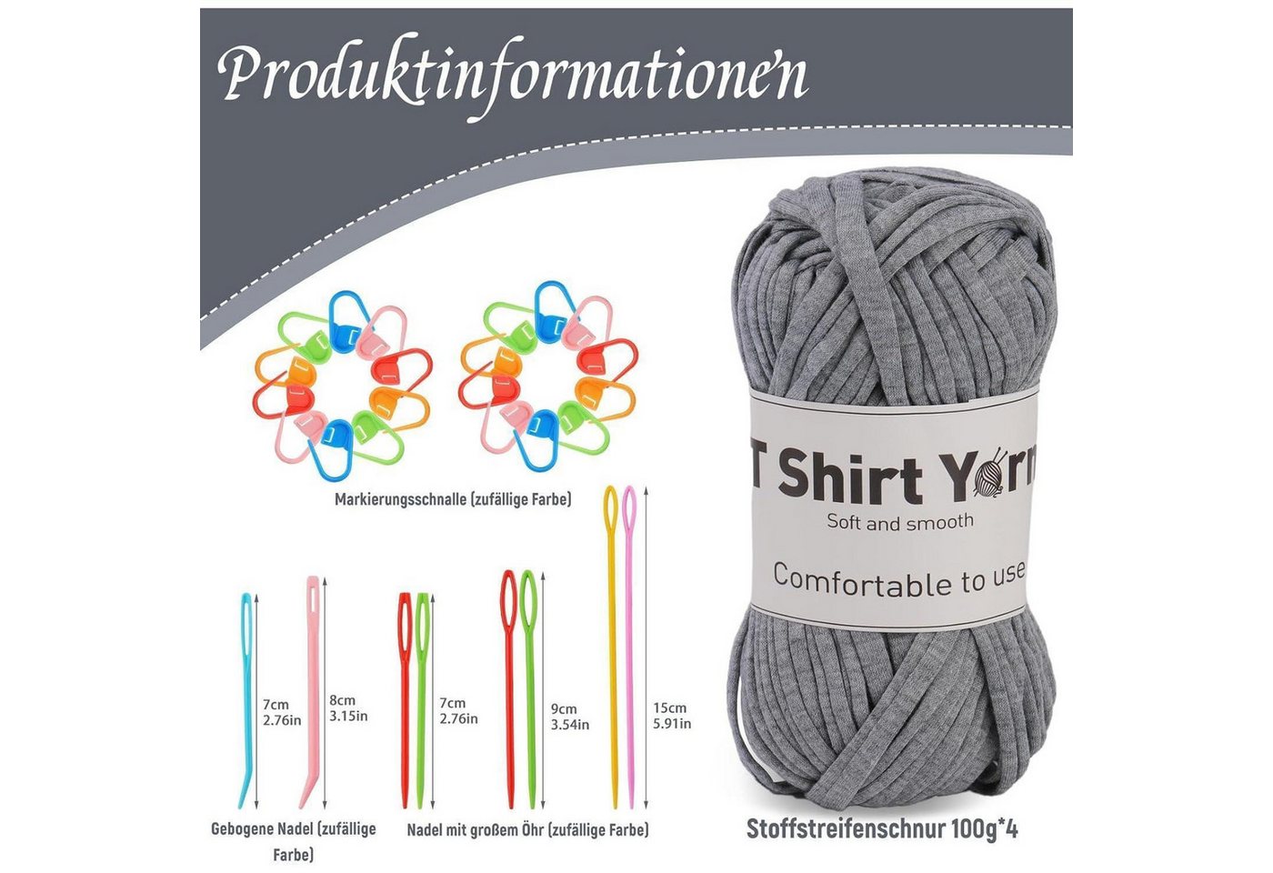 LuxusKollektion Häkelnadeln 4er-Pack 100g T-Shirt-Garn-Set Baumwollgarn Häkelgarn-Set, weiches Bild 4