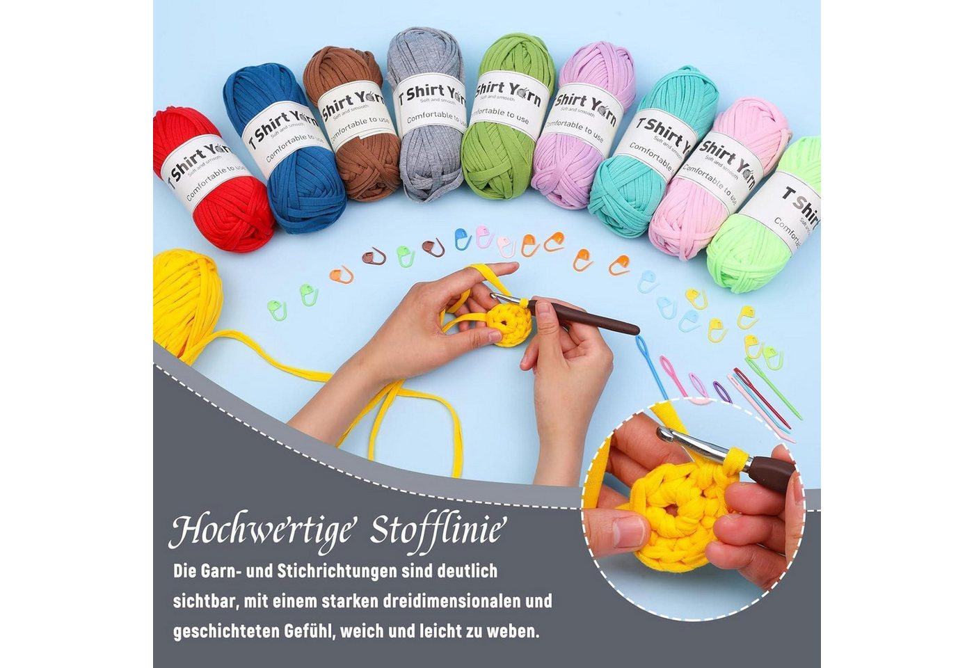 LuxusKollektion Häkelnadeln 4er-Pack 100g T-Shirt-Garn-Set Baumwollgarn Häkelgarn-Set, weiches Bild 5