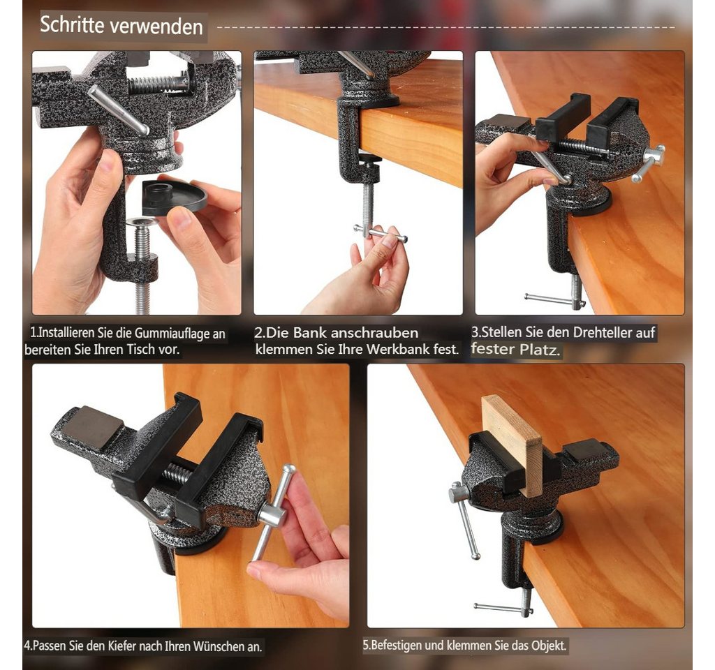 ENJOYWOOD Schraubstock, 1-St., 3,15 Zoll Tischklemme, 360°-Schwenkbasis, Universal Schraubstock für Heimgebrauch mit 62 mm Spannweite Bild 2